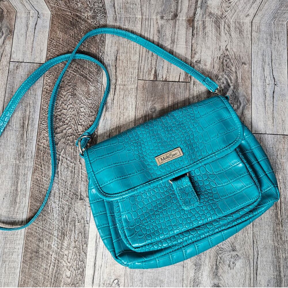 MultiSac Croc Purse Strap Teal Turquoise Crossbody Embossed Blue Handbag Small